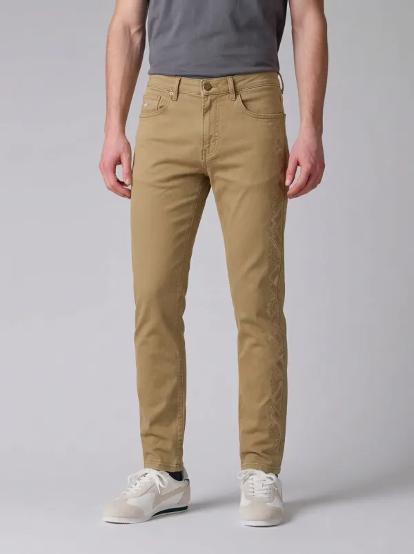 Men's Geometric Pattern Side Embroidered Printed Stretch Jeans