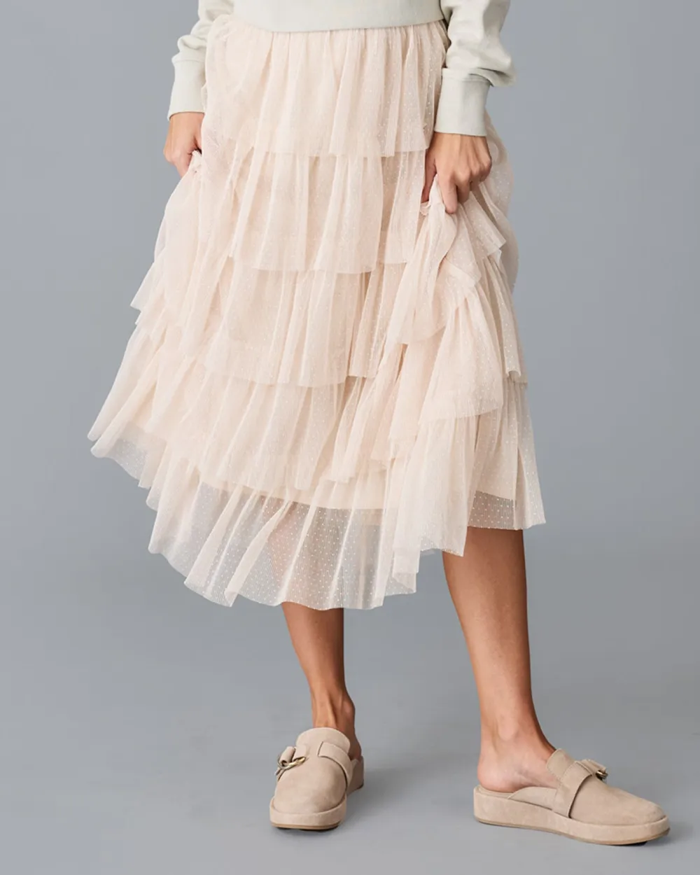Light Pink Tiered Tulle Maxi Skirt