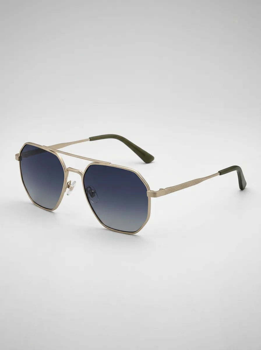 Unisex Gold Metal Frame Octagonal Gradient Lens Sunglasses