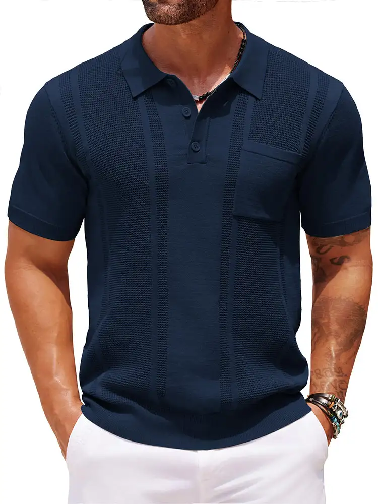 Casual Textured Knit Polo Shirt
