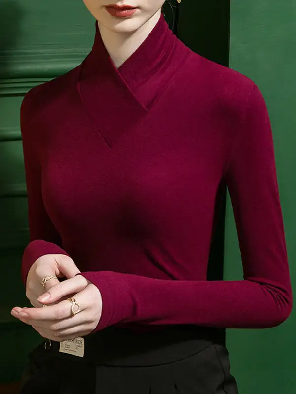 Long Sleeve Curve Fit Panel Detail V-Neck T-Shirt
