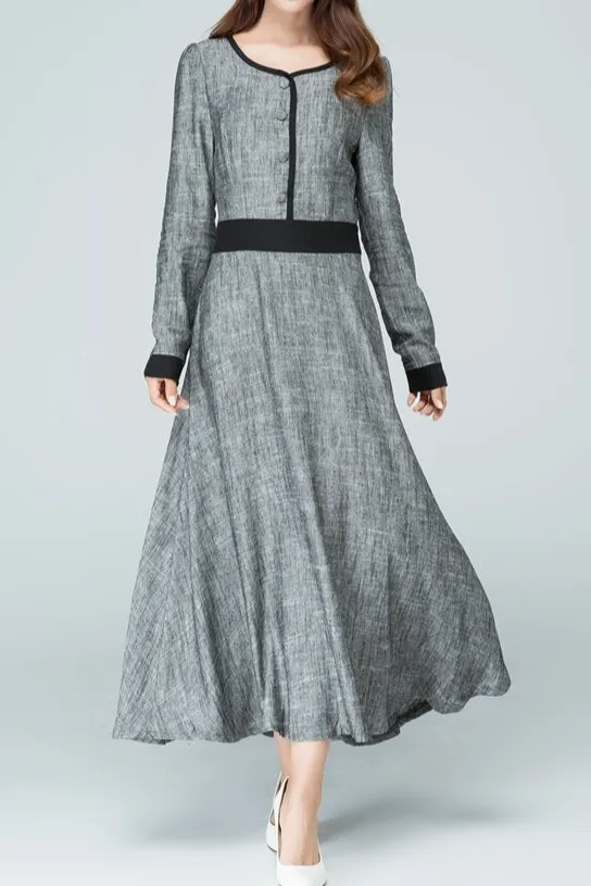 Graceful Linen Long Sleeve Maxi Dress