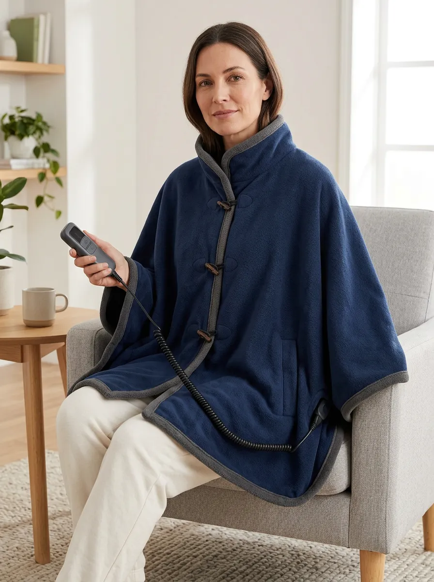 Toggle Button Fleece Look Cape Style Wearable Heated Blanket