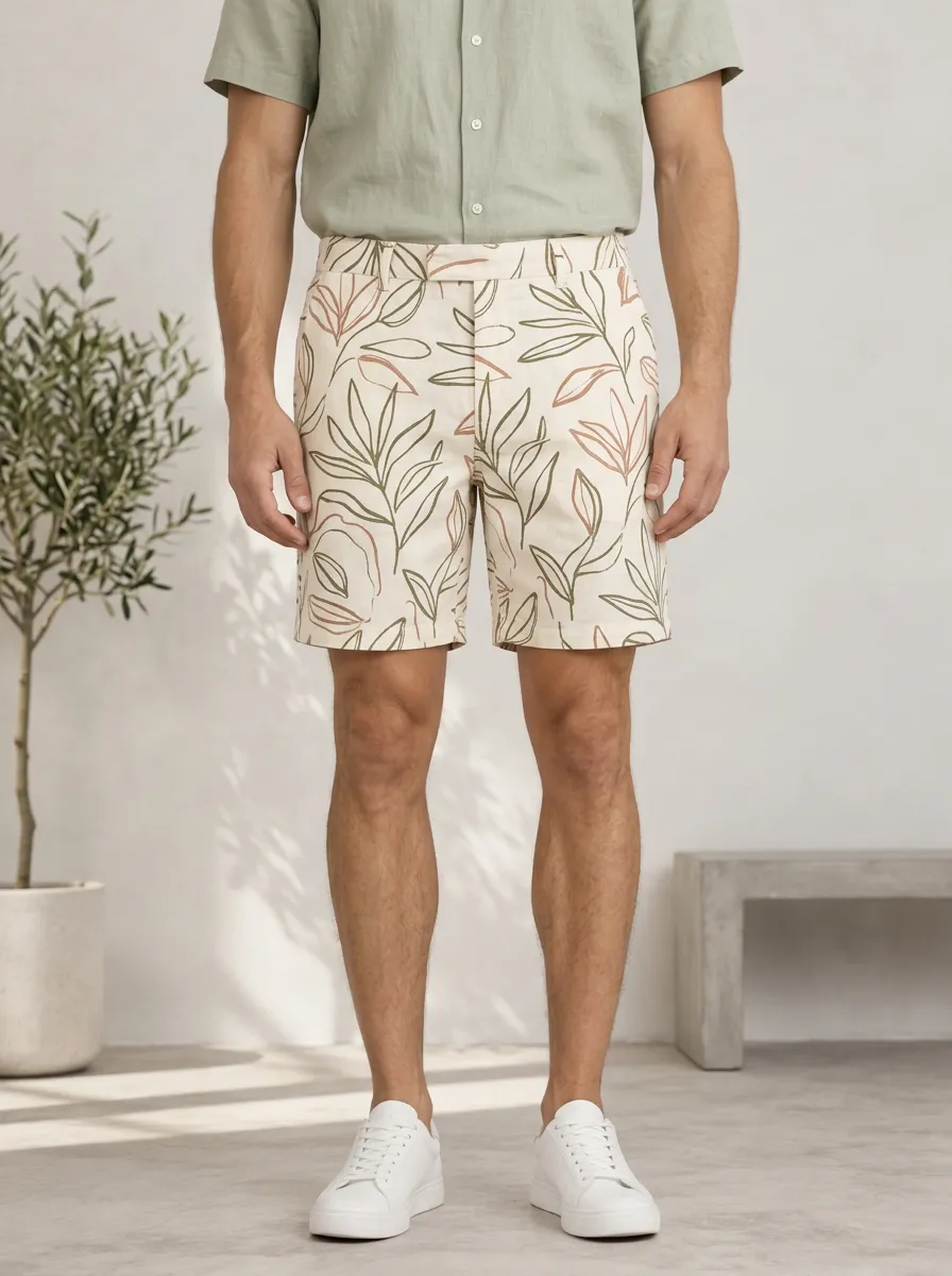 Men's Botanical Line Art Printed Shorts