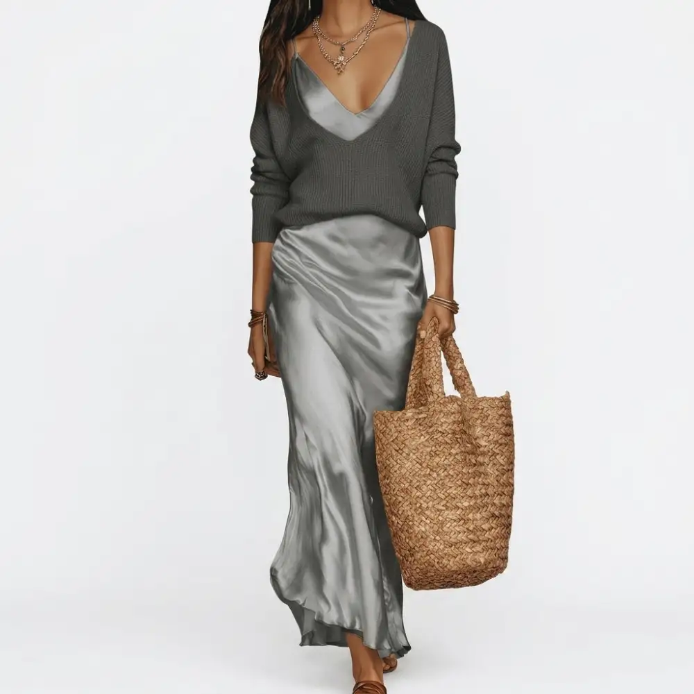 Knit Satin Two-Piece Set