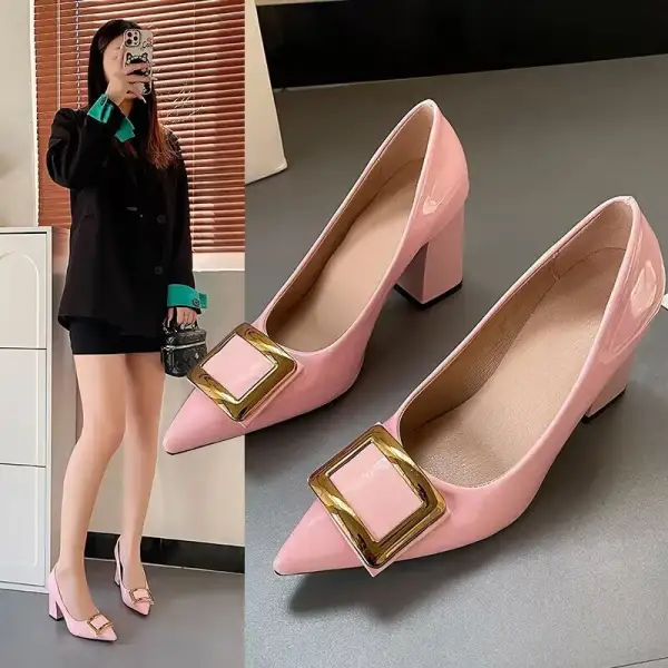 Hollow Detail Pointed Toe Block Heel Sandals