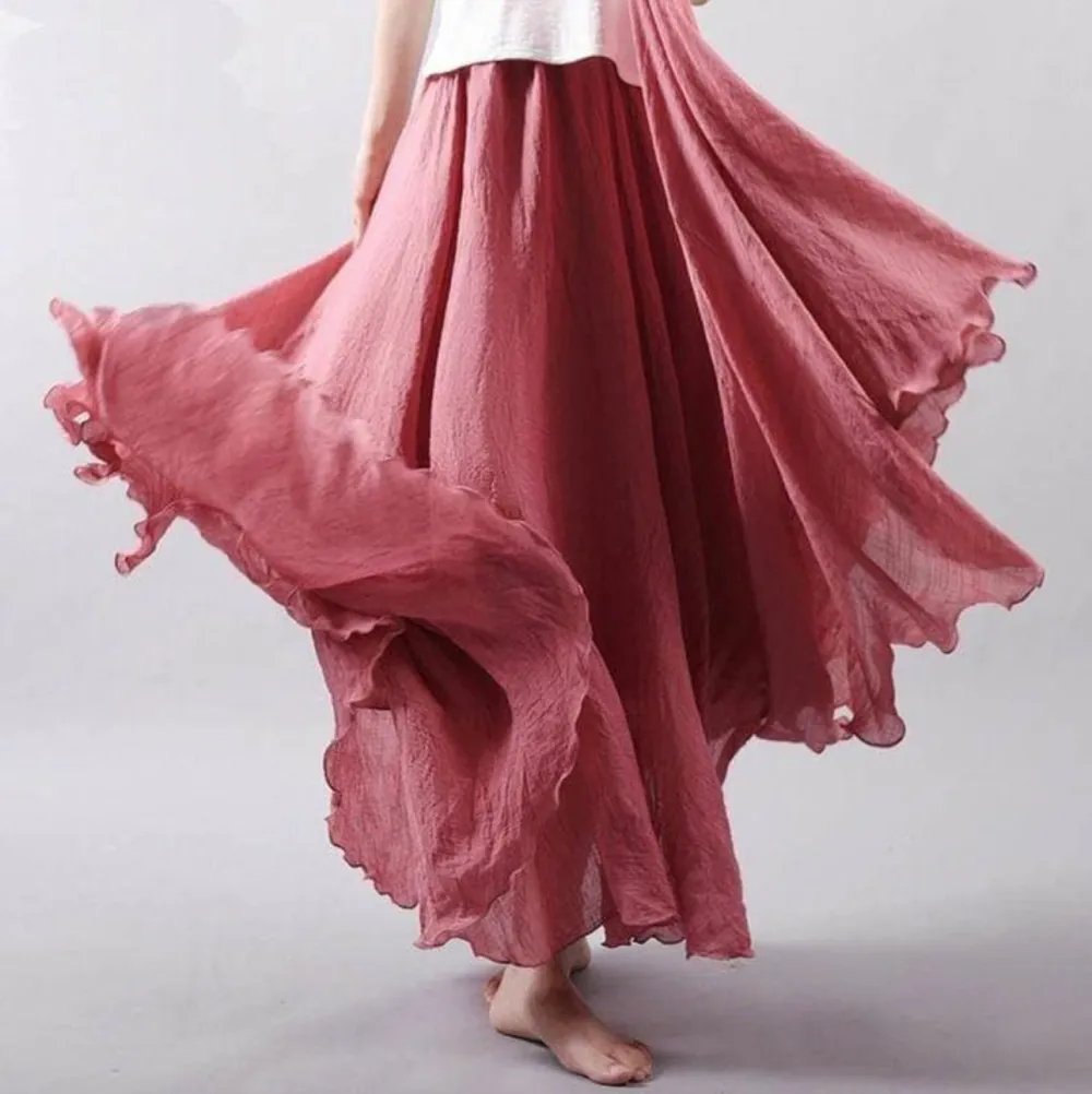  Flowy Elastic Waist Maxi Skirt