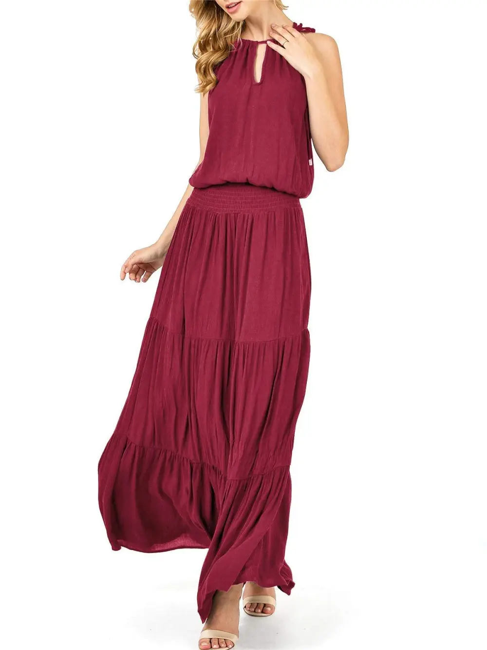 Teal Halter - Neck Tiered Maxi Dress