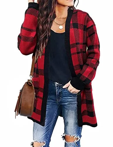 Women's Long Sleeves Open Front Leopard Print Knitted Sweater Cardigan Coat Outwear