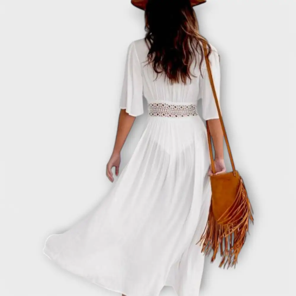 Lace Belted Boho Midi Dress