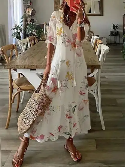  Boho Ikat Print Maxi Dress