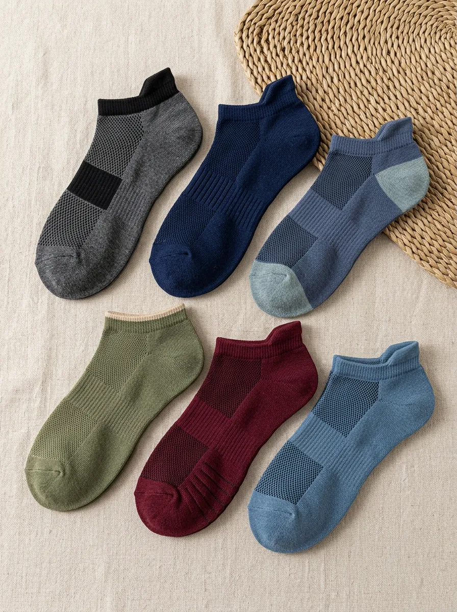 Men's Six Pack Ankle Socks Set with Athletic Detail