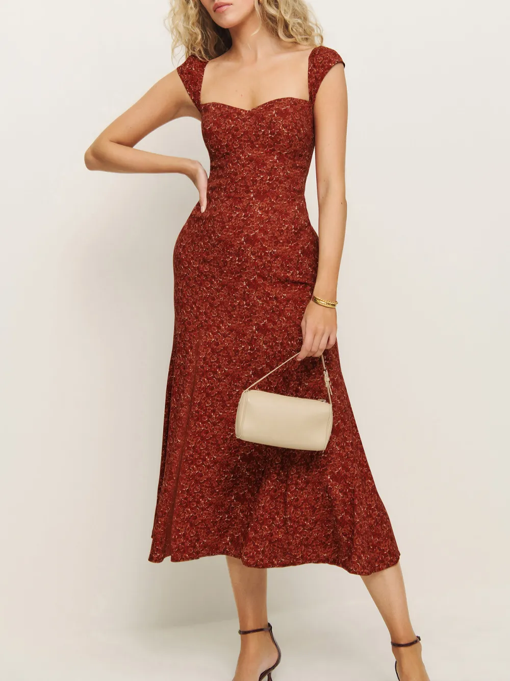 Square Neck Floral Print Midi Dress