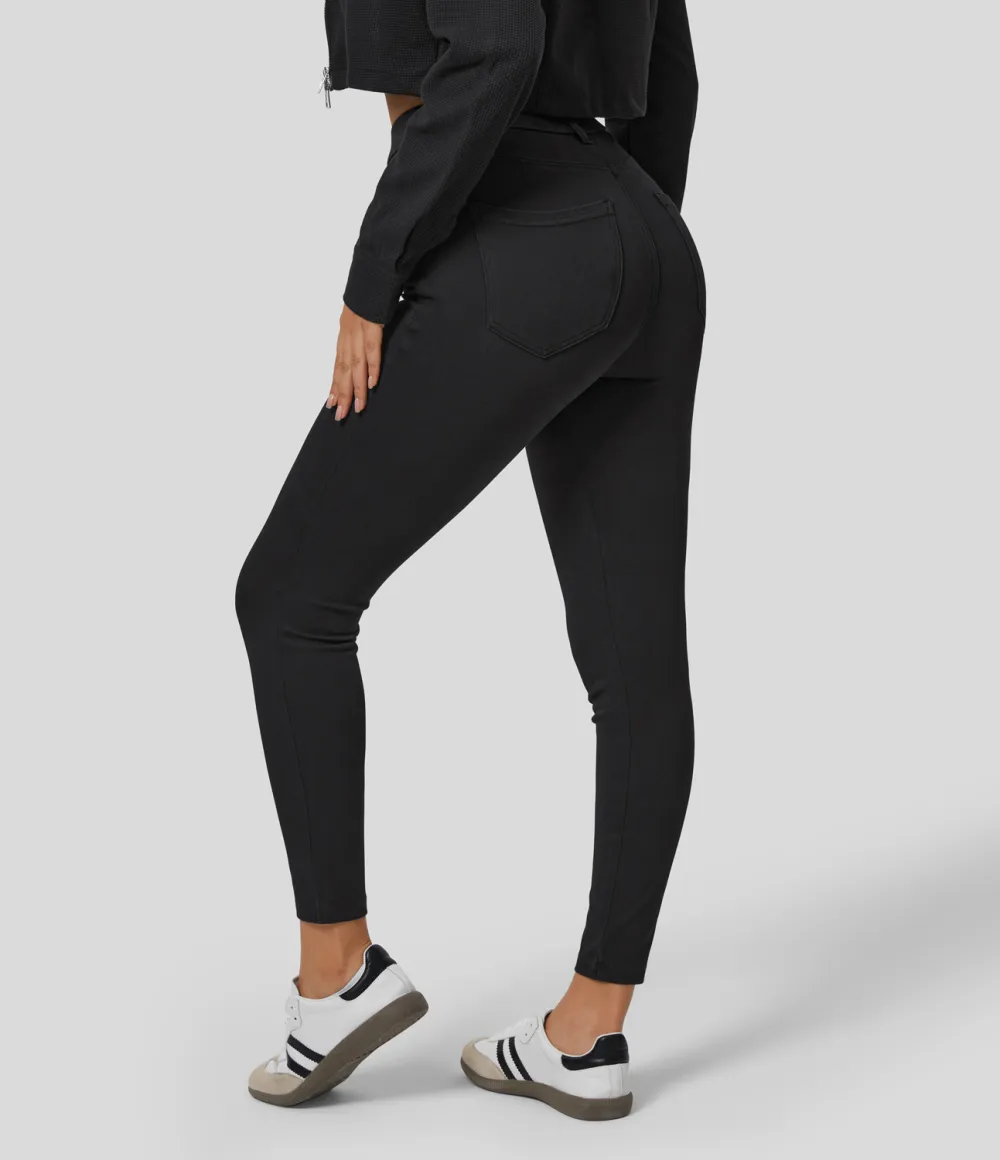 Magic High Waisted Multiple Pockets Stretchy Knit Denim Work Leggings