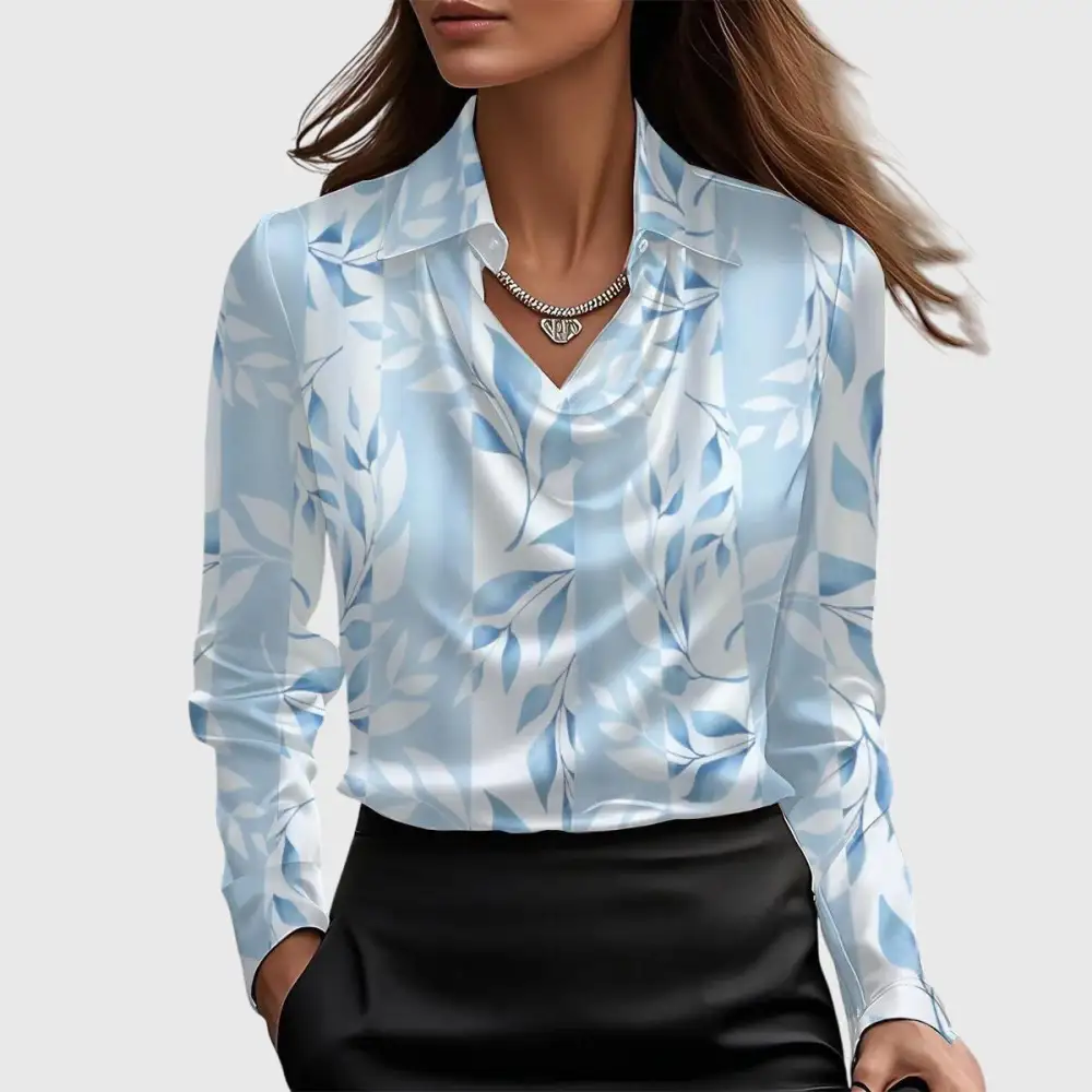 Floral Pleated Neckline Pleated Blouse