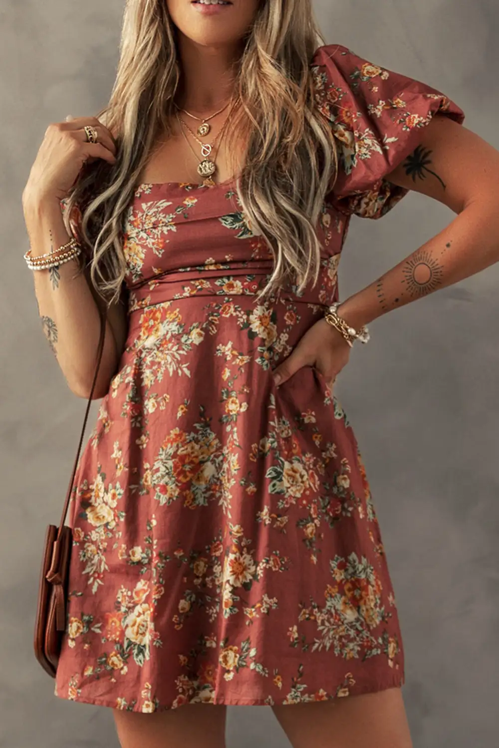 Floral Tie Detail Open Back Mini Dress