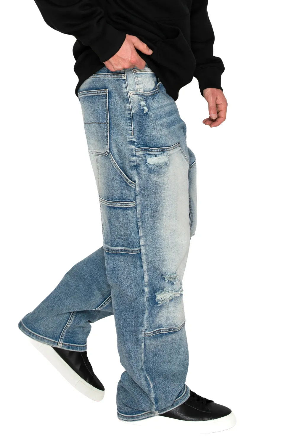Men's Baggy Fit Distressed Carpenter Denim Jeans