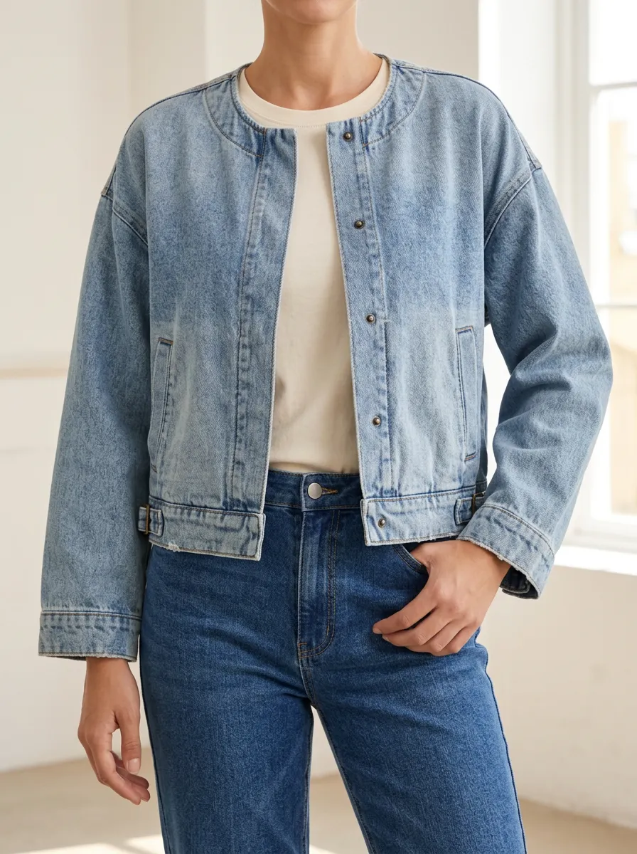 Collarless Women's Casual Denim Jacket