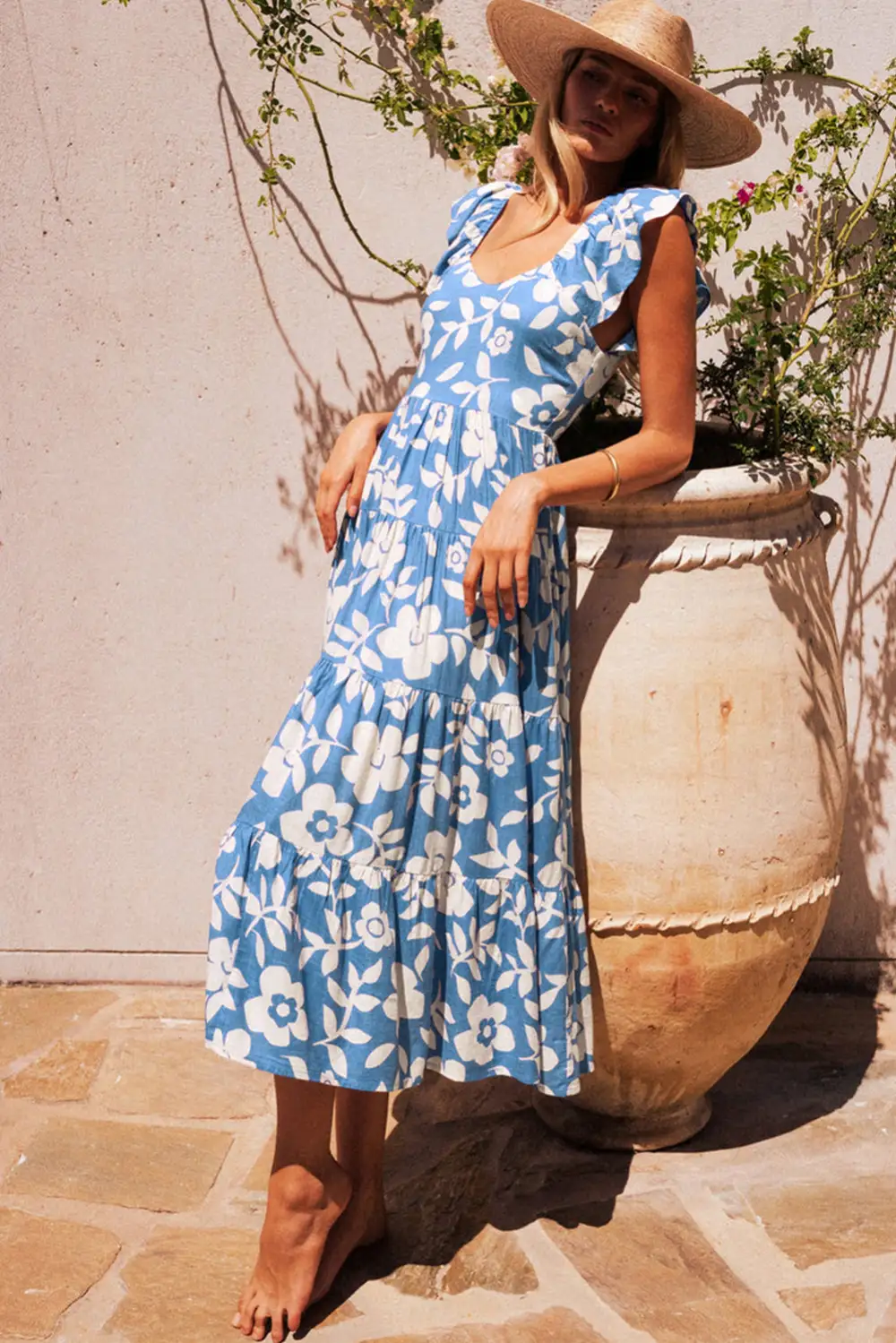 Floral Tiered Sleeveless Midi Dress