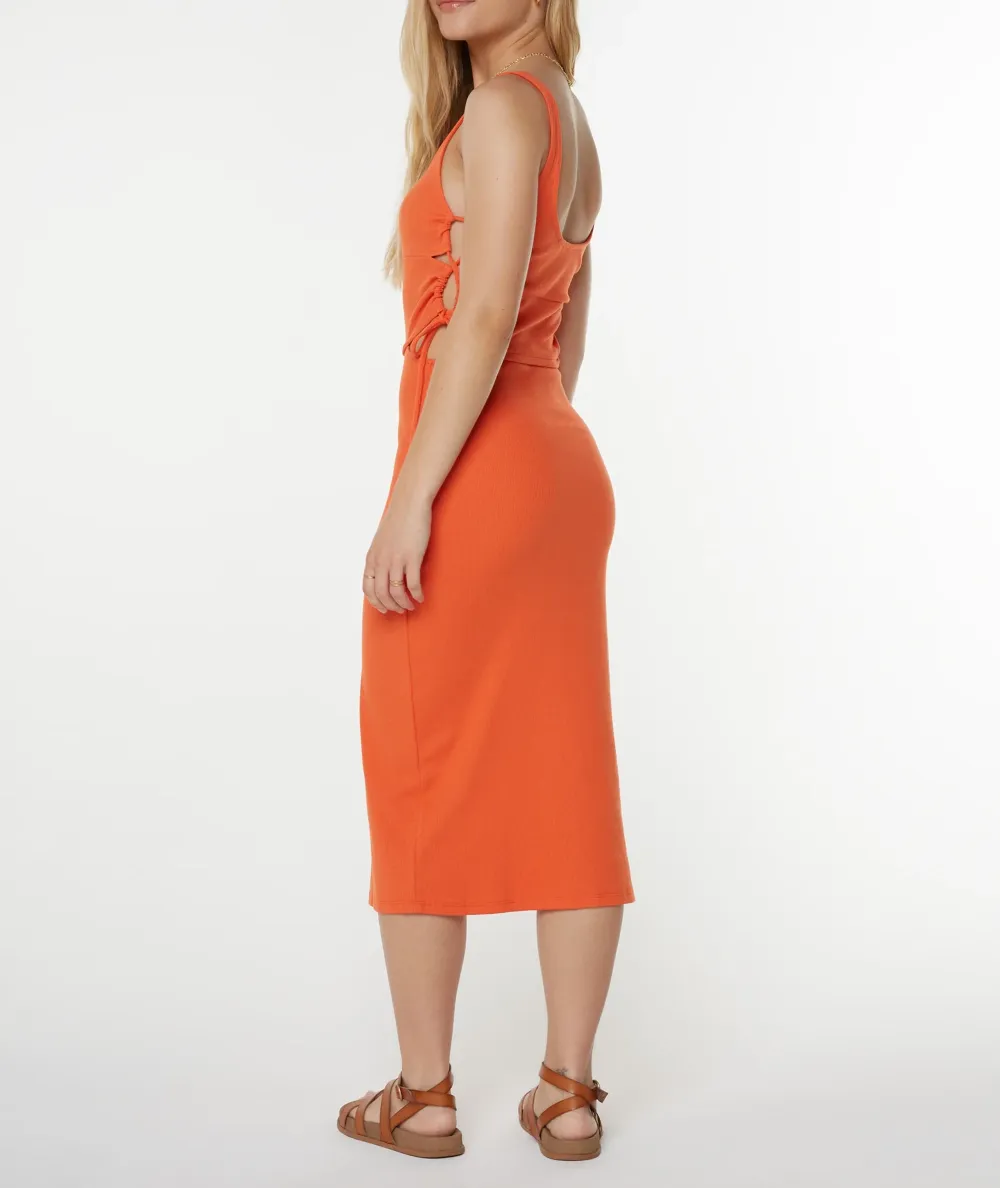 Solid-Color Fitted Round-Neck Dress