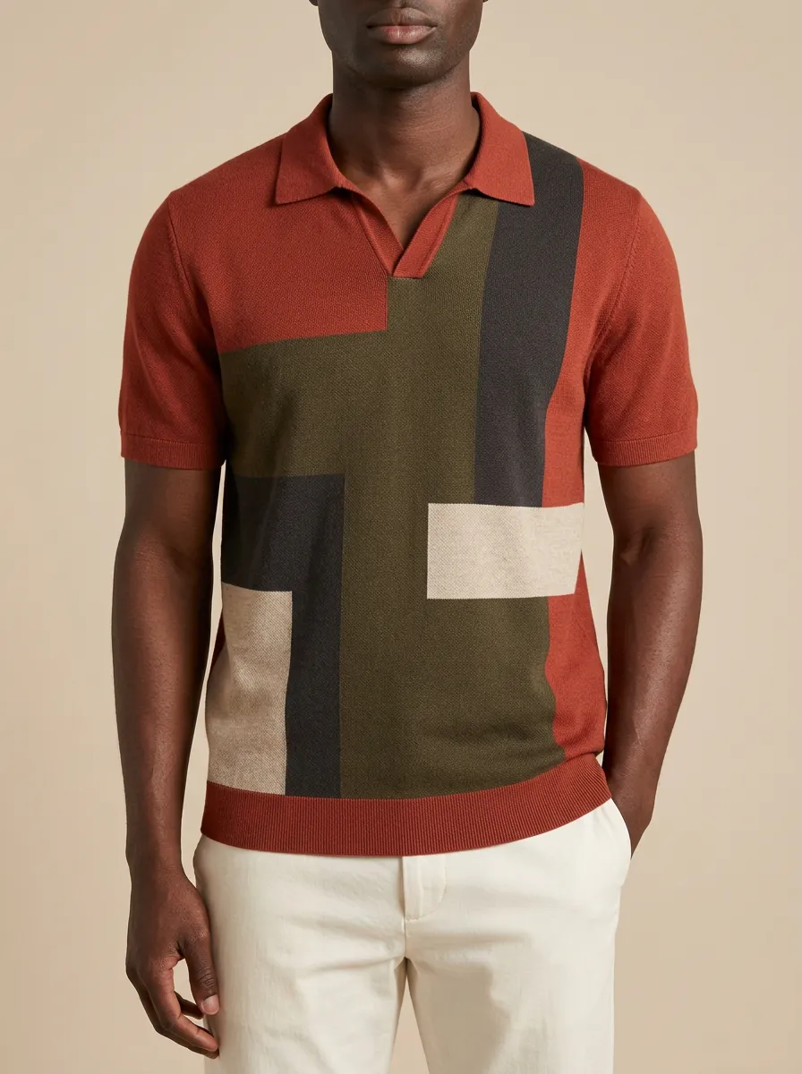 Casual Geometric Colorblock Men's Polo Shirt