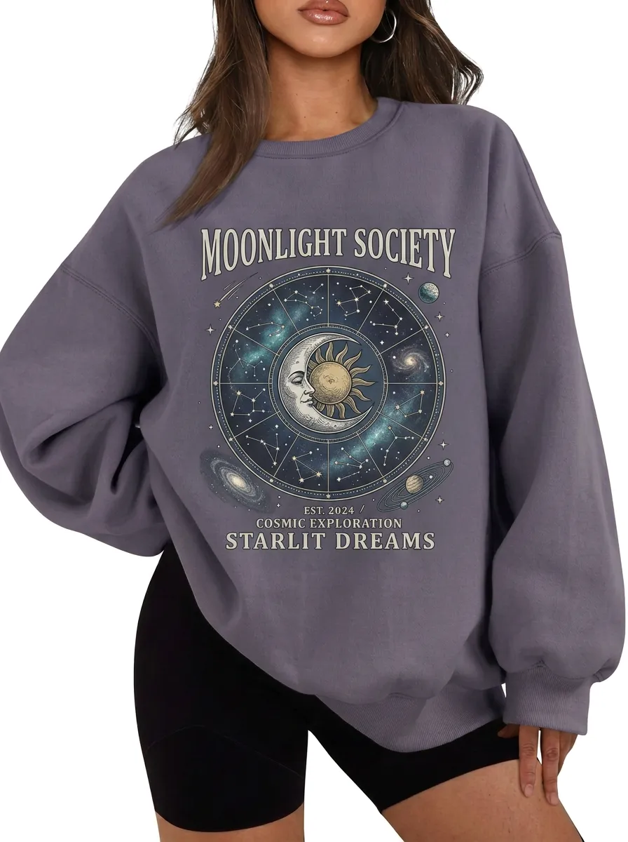 Women's Celestial Astrology Moon Sun Printed T-shirt