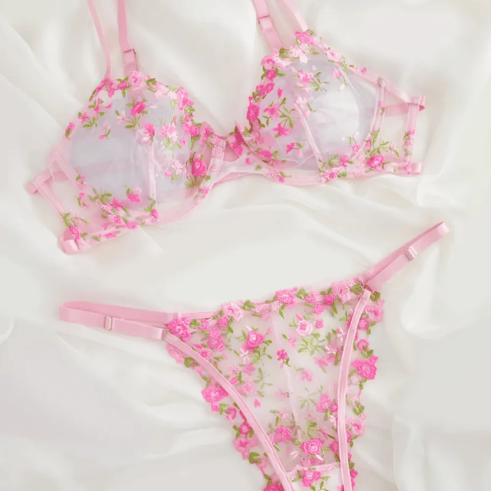 Classic Floral Embroidered Sheer Lingerie Set
