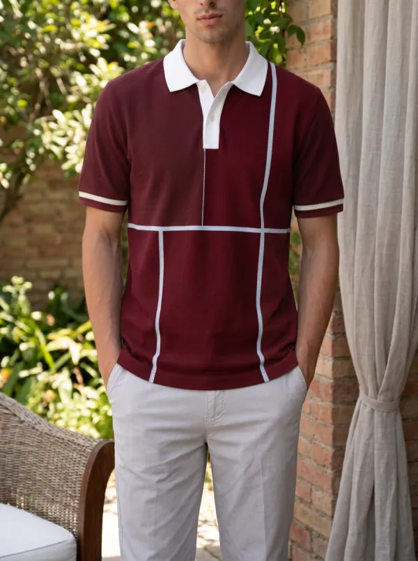Men's Casual Fashion Colorblock Geometric Printed Polo Shirt