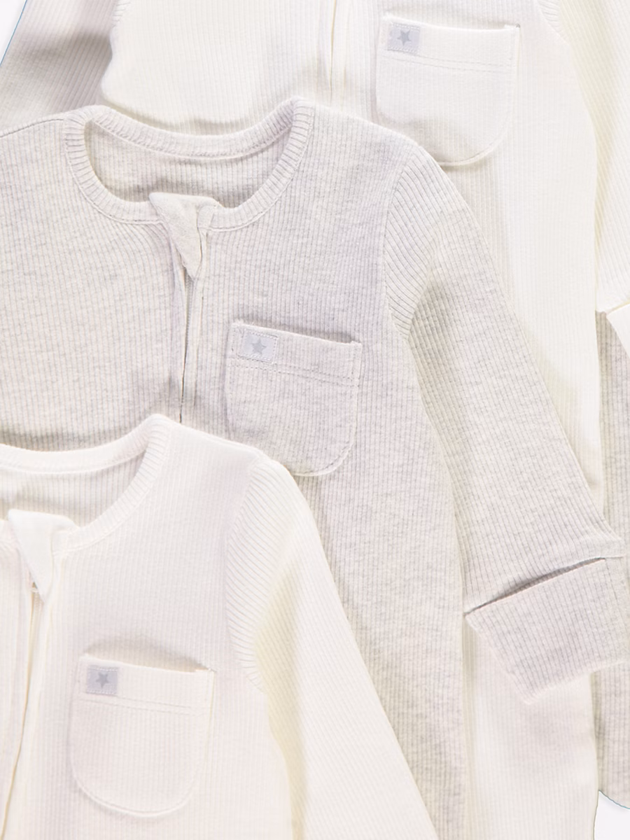 Ribbed Pocket Zip Fasten Sleepsuits 7 Pack detail 1