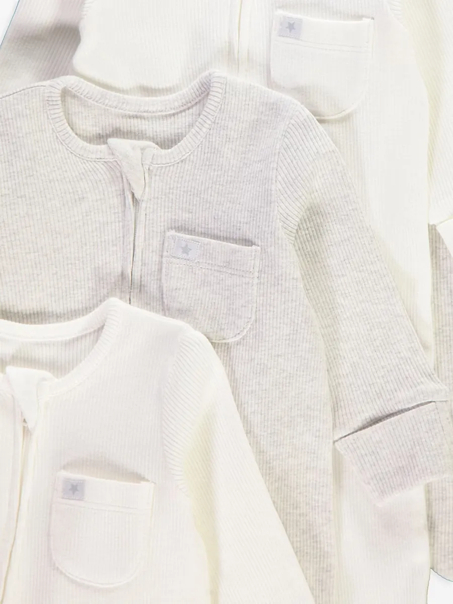 Ribbed Pocket Zip Fasten Sleepsuits 7 Pack