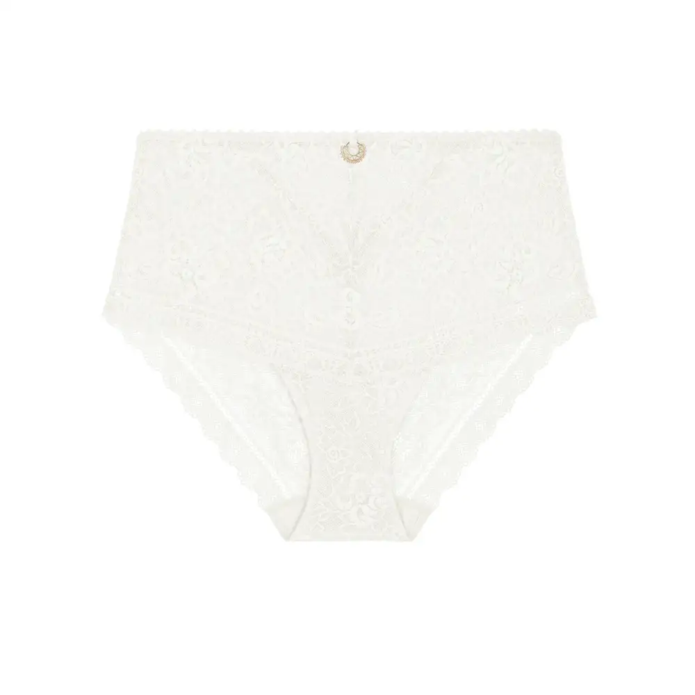 Women's Full Coverage High Cut Flat Seams Elastic Waistband Cotton Gusset Lace Cotton Lightweight Soft Fabric Stretch Fit Brief Panty