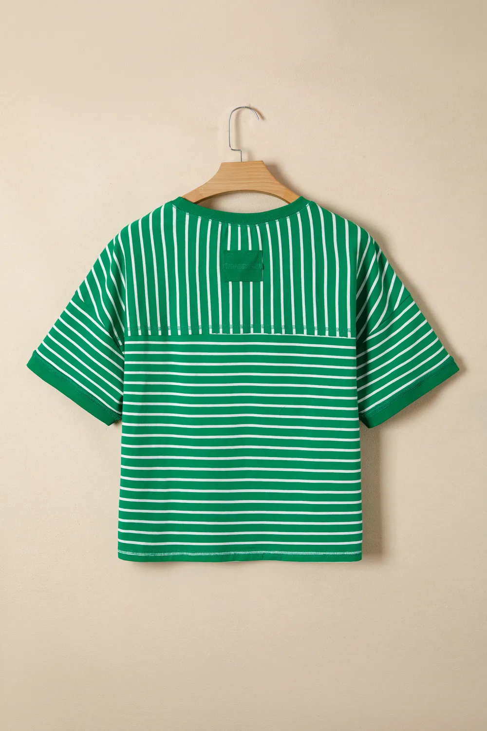 Green Stripe Ribbed Patchwork Seam Tee