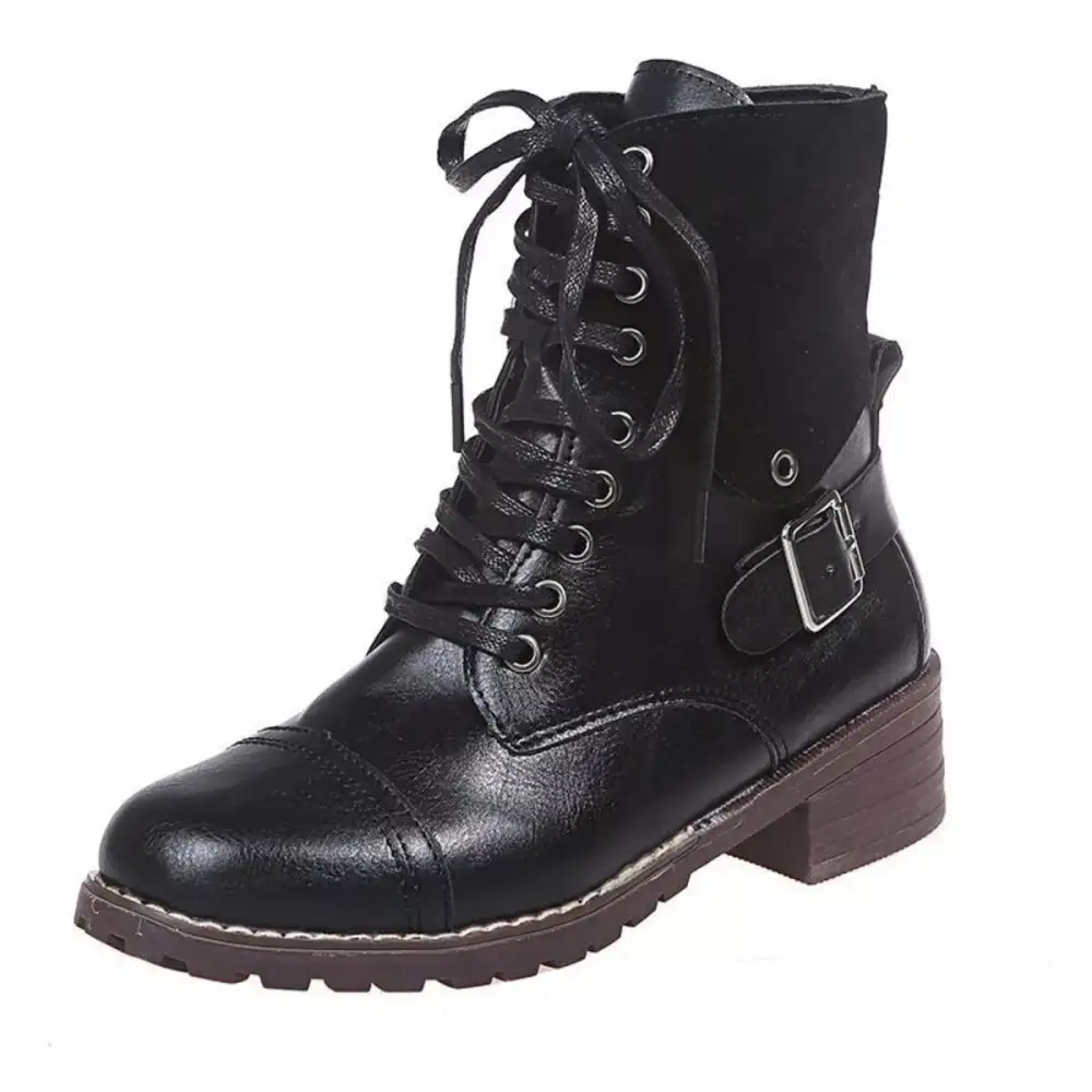 Relaxed Lace Up Block Heels Boots