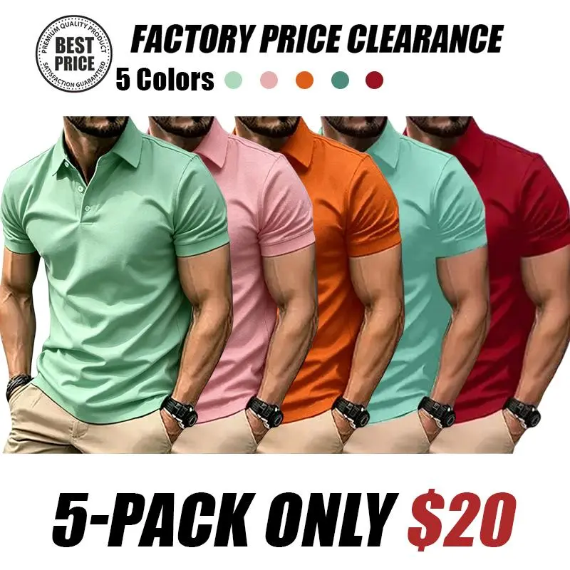 Men’s Casual Business Polo Shirts, Simple and Comfortable, Skin-Friendly Polyester Fabric with Slight Stretch