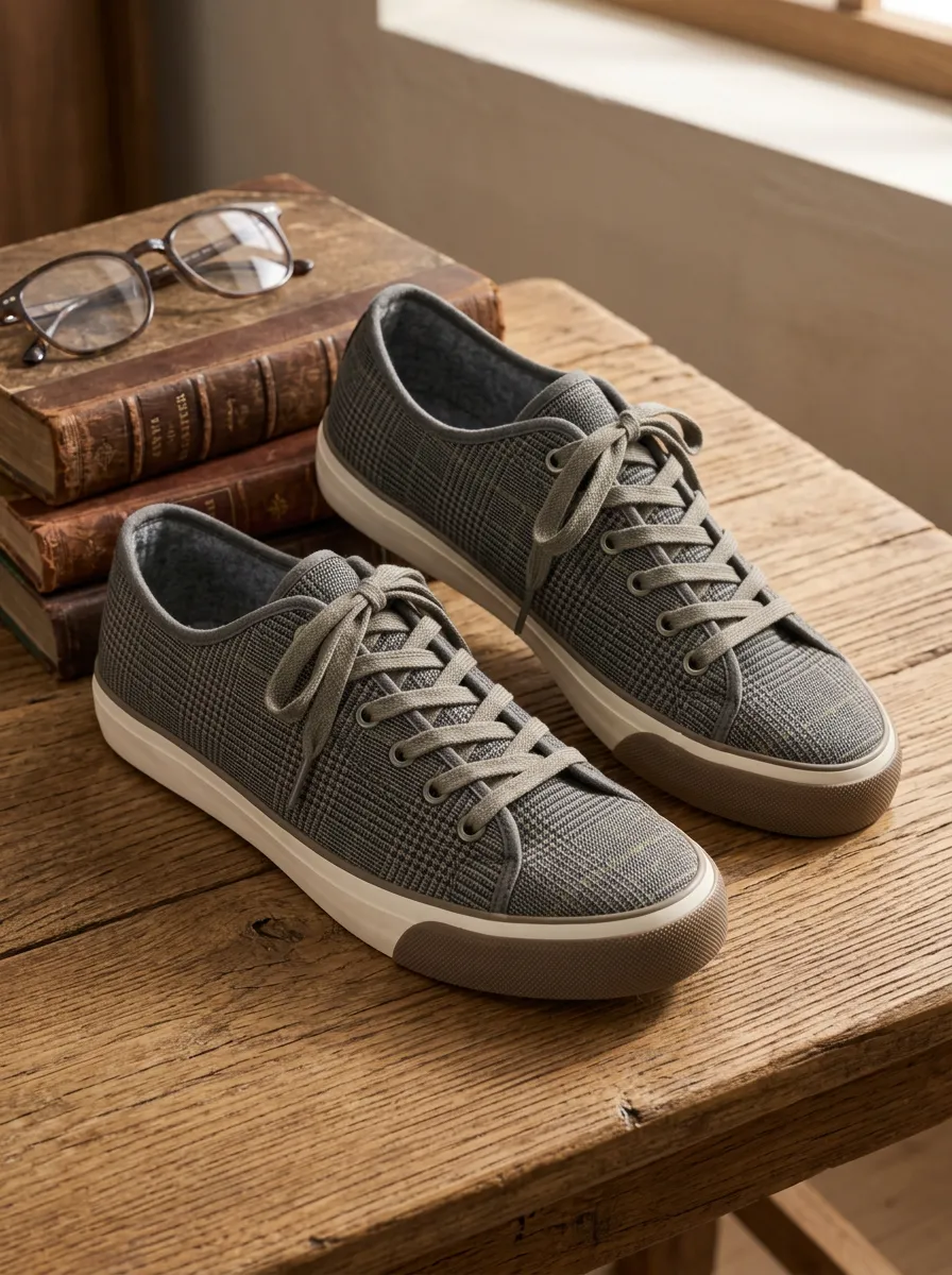 Men's Vintage Style Grey Plaid Printed Canvas Shoes