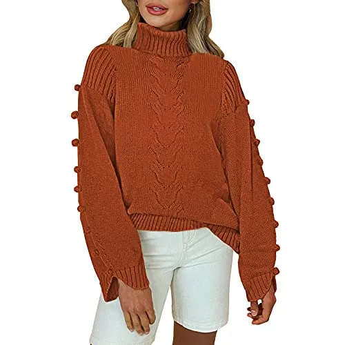 Women's Cable Knit Turtleneck Pullover Sweater
