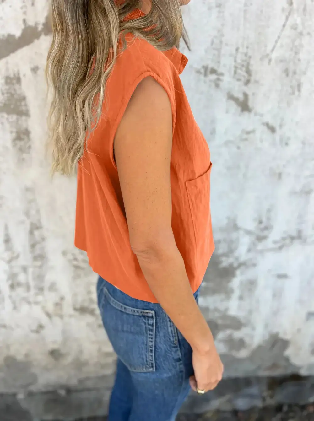 Plus Size Button Down Cap Sleeve Linen Shirt