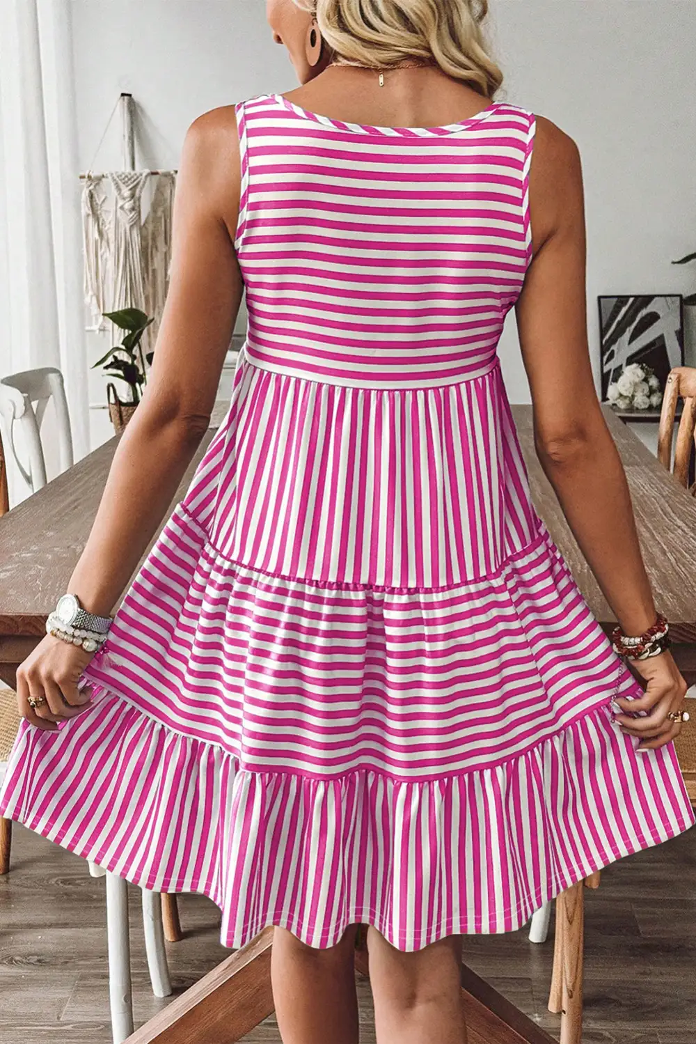 Striped U-Neck Relaxed Fit Mini Dress