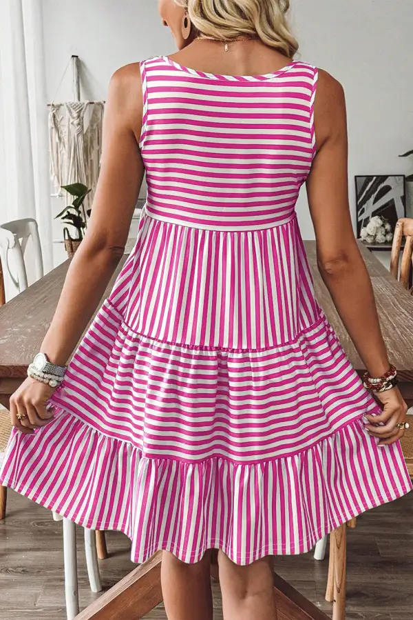 Striped U-Neck Relaxed Fit Mini Dress