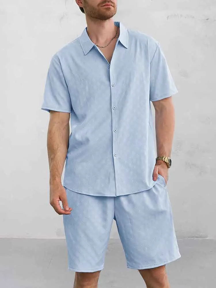 Casual Jacquard Shirt Shorts Set