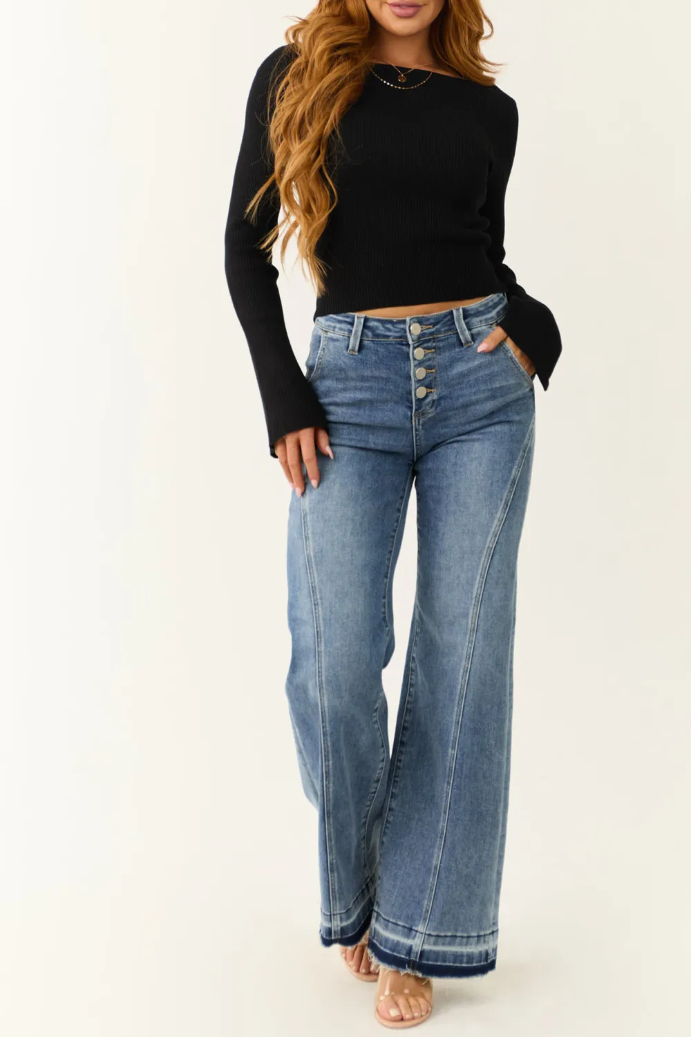 Medium Wash Flared Front Seam JEANS