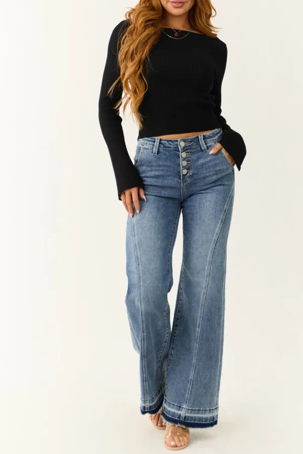 Medium Wash Flared Front Seam JEANS