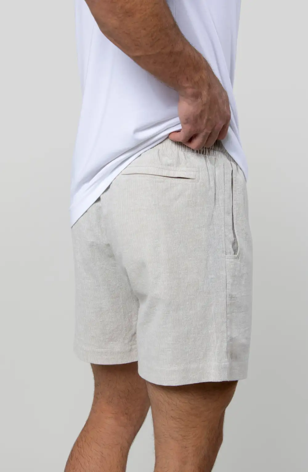 Men's Striped Cotton Linen Patch Pocket Shorts