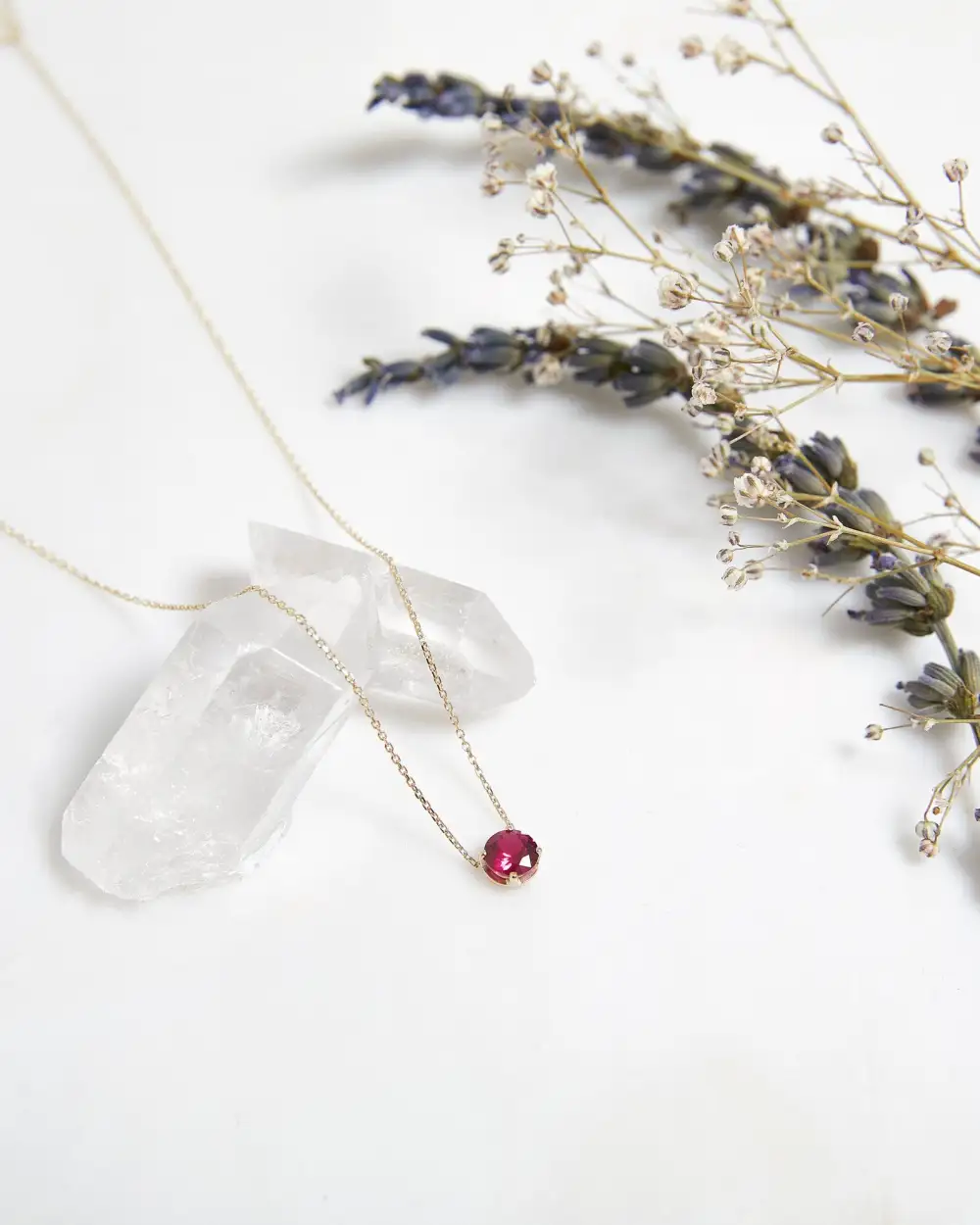 Dainty Prong Set Solitaire Ruby Necklace