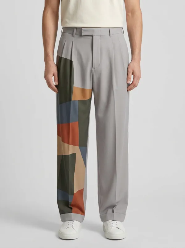 Men's Abstract Geometric Colorblock Printed Wide Leg Pants