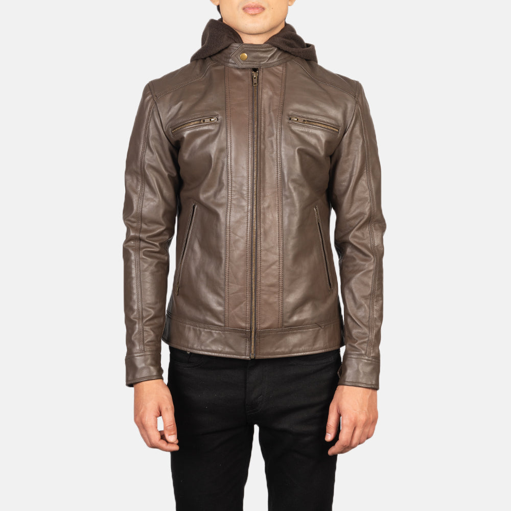 Men's Classic Biker Hooded Leather Jacket