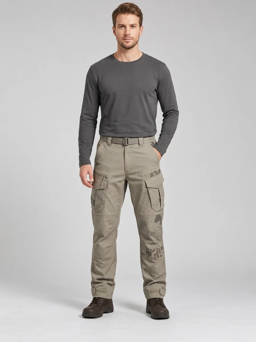 Men's Khaki Topographic Tactical Cargo Pants