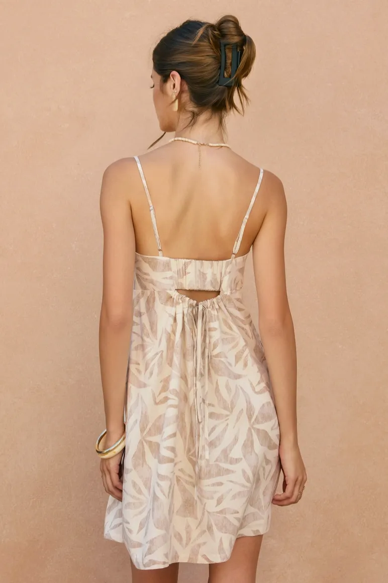 Seashore Leaf Print A-Line Mini Dress