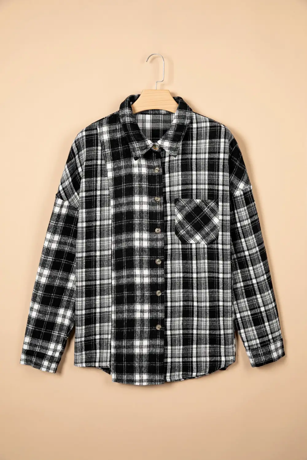 Women's Plaid Long Sleeve V Neck Shift Shirt Jacket
