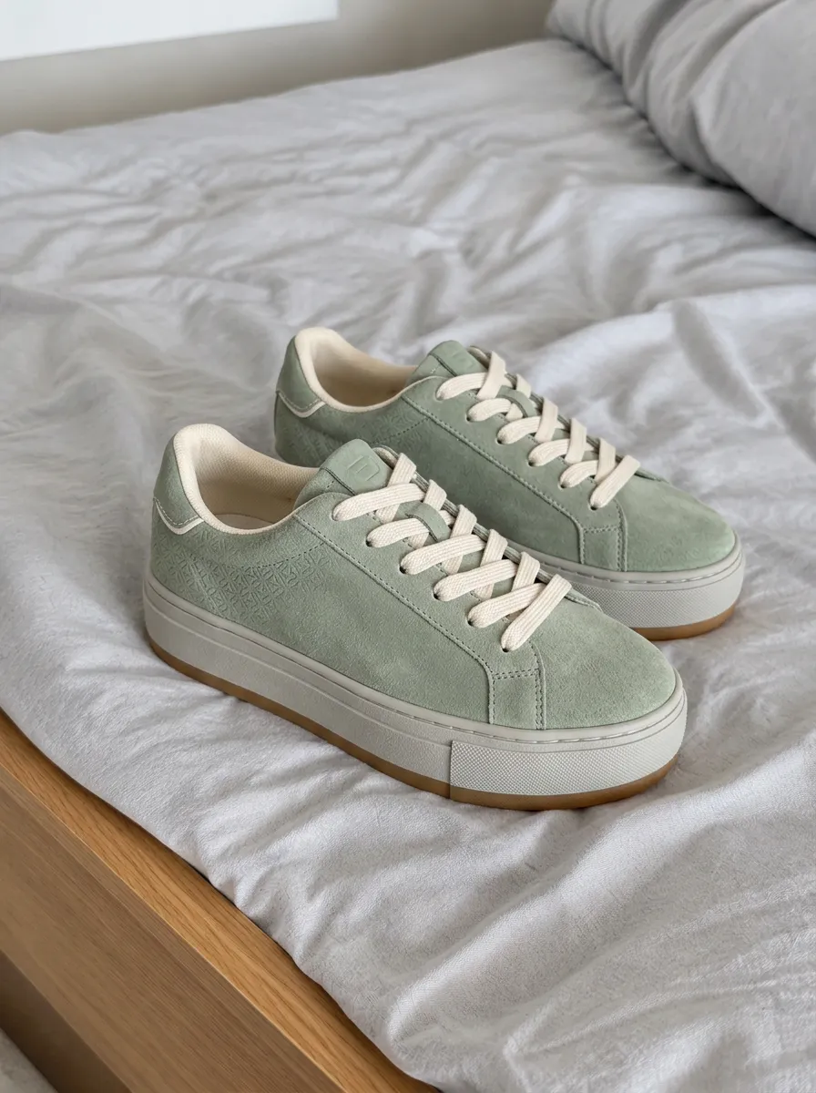 Women's Sage Green Geometric Pattern Embossed Printed Sneakers